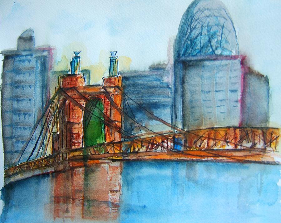Roebling Bridge near Dusk Painting by Elaine Duras