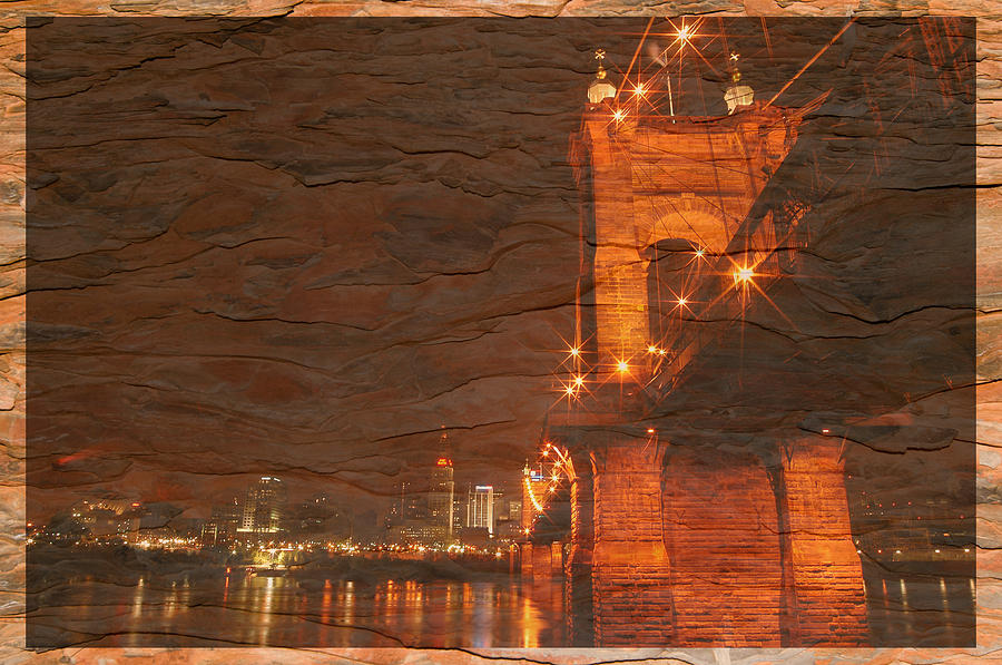 Roebling Bridge Stone n Wood Photograph by Randall Branham