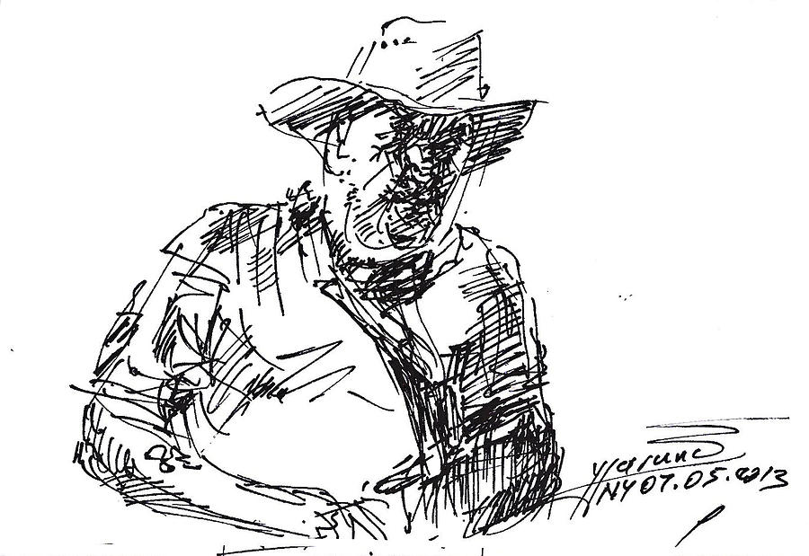Cowboy Drawing - Roger In A Cowboy Hat by Ylli Haruni
