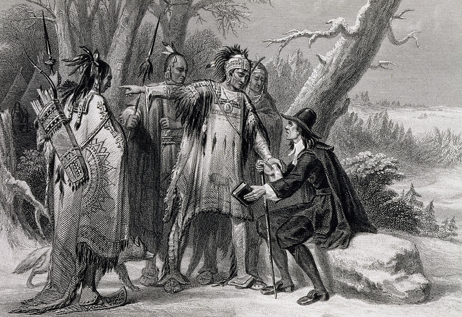 Thanksgiving Drawing - Roger Williams sheltered by the Narragansetts by James Charles Armytage