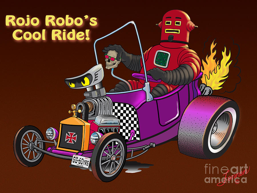 Rojo Robos Cool Ride Digital Art by Charles Fennen