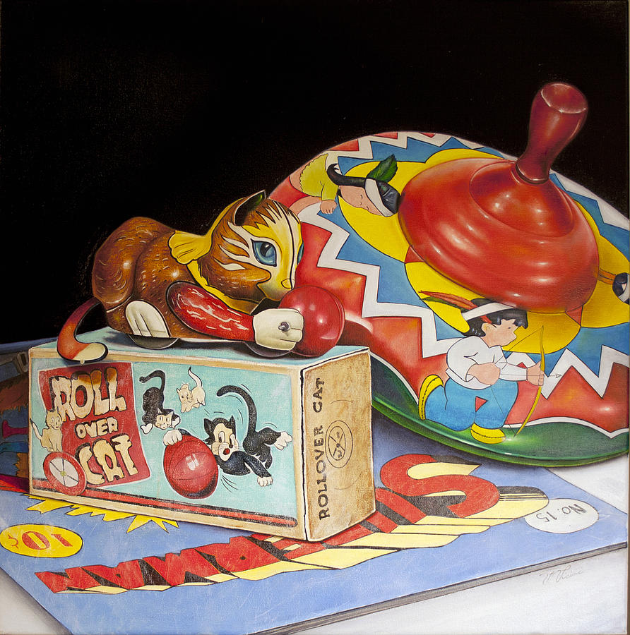 Still Life Painting - Roll Over Cat by Vic Vicini