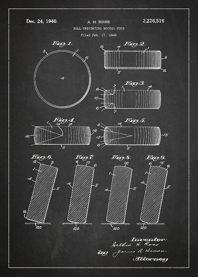 Roll Prevention Hockey Puck Patent Drawing From 1940 Digital Art