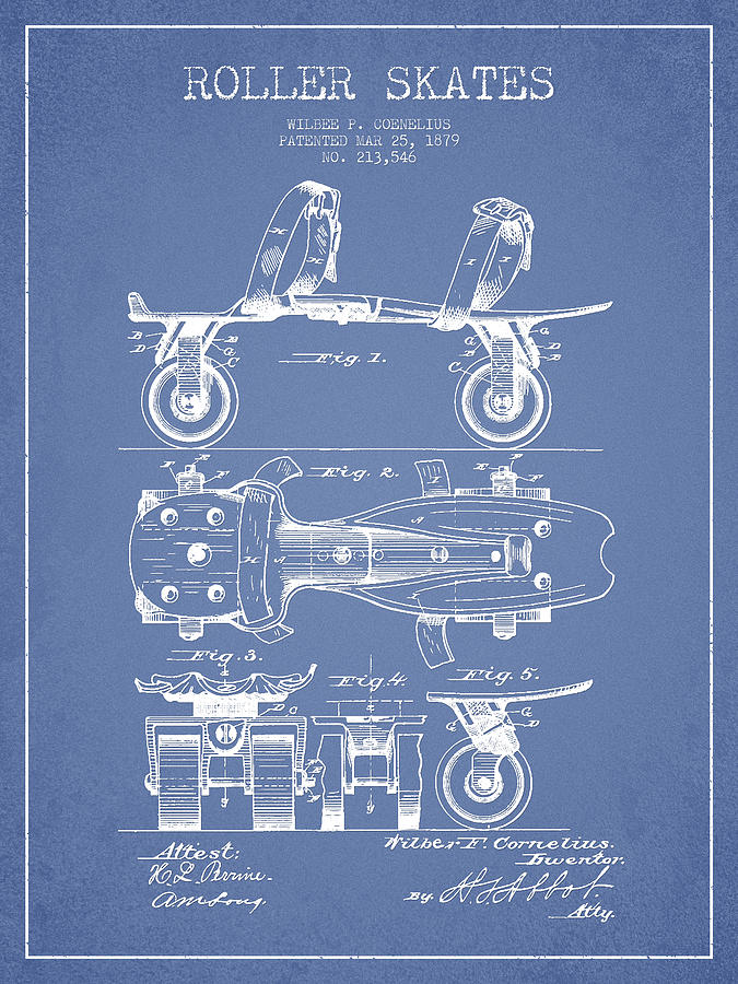 Vintage Digital Art - Roller Skate Patent Drawing from 1879 - Light Blue by Aged Pixel