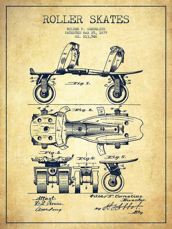 Vintage Digital Art - Roller Skate Patent Drawing from 1879 - Vintage by Aged Pixel