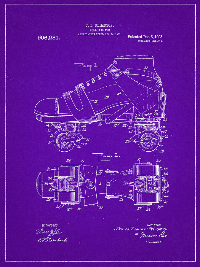 Roller Skate Patent One In Purple Digital Art