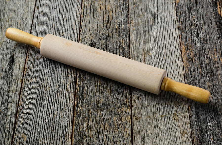 Cookie Photograph - Rolling Pin on Rustic Wood Background by Brandon Bourdages