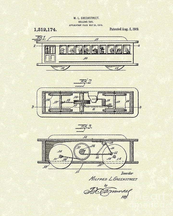 Rolling Toy 1919 Patent Art Drawing by Prior Art Design