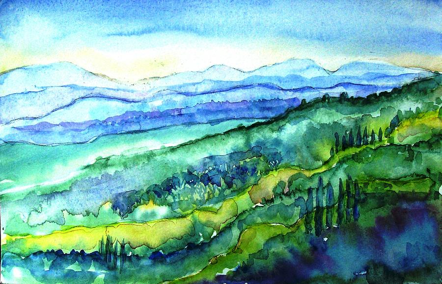 Rolling Tuscan Landscape Painting by Trudi Doyle