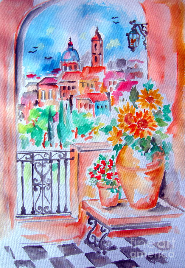 Roma from my balcony Painting by Roberto Gagliardi
