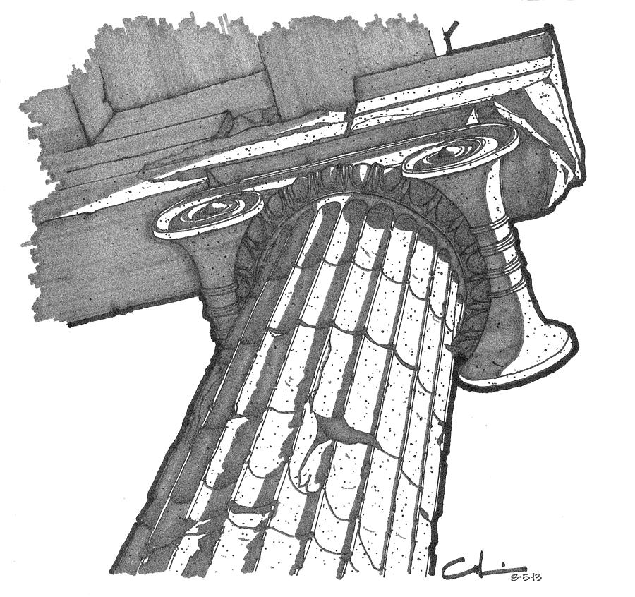 Roman Ionic Column Capital Drawing by Calvin Durham