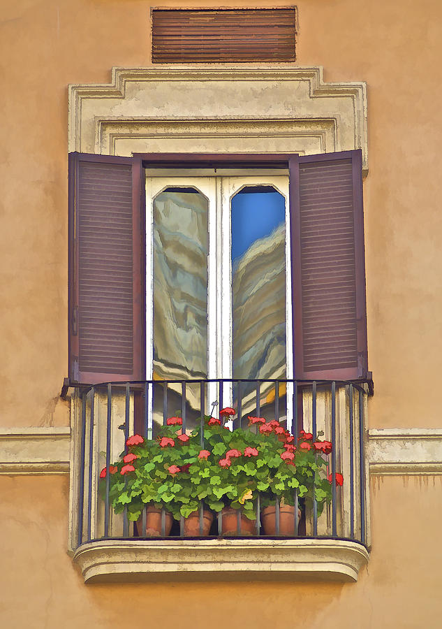 Romantic Balcony with Red Flowers in Rome Photograph by David Letts