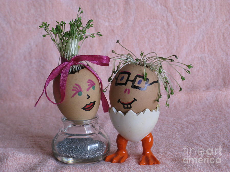 Easter Photograph - Romantic Easter couple on Pink. Eggmen or Egg With Hair Series by Ausra Huntington nee Paulauskaite