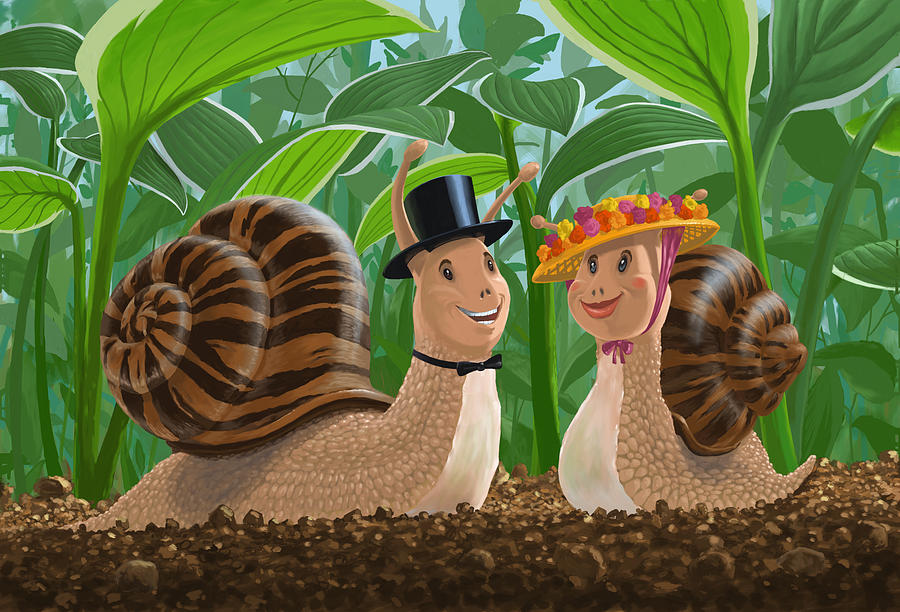 Hat Painting - Romantic Snails On A Date by Martin Davey