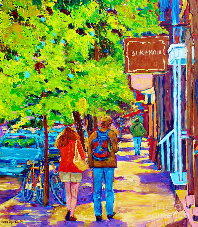 Romantic Stroll Along Rue Laurier Montreal Street Scenes Paintings Carole Spandau Painting by Carole Spandau