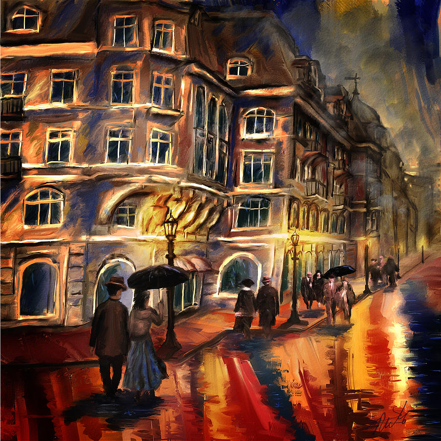 Romantic Walk in the Rain Painting by Dale Nielsen