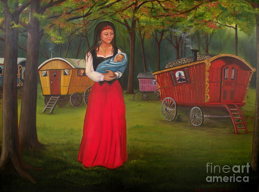 Romany Mother and Child Painting by Lora Duguay