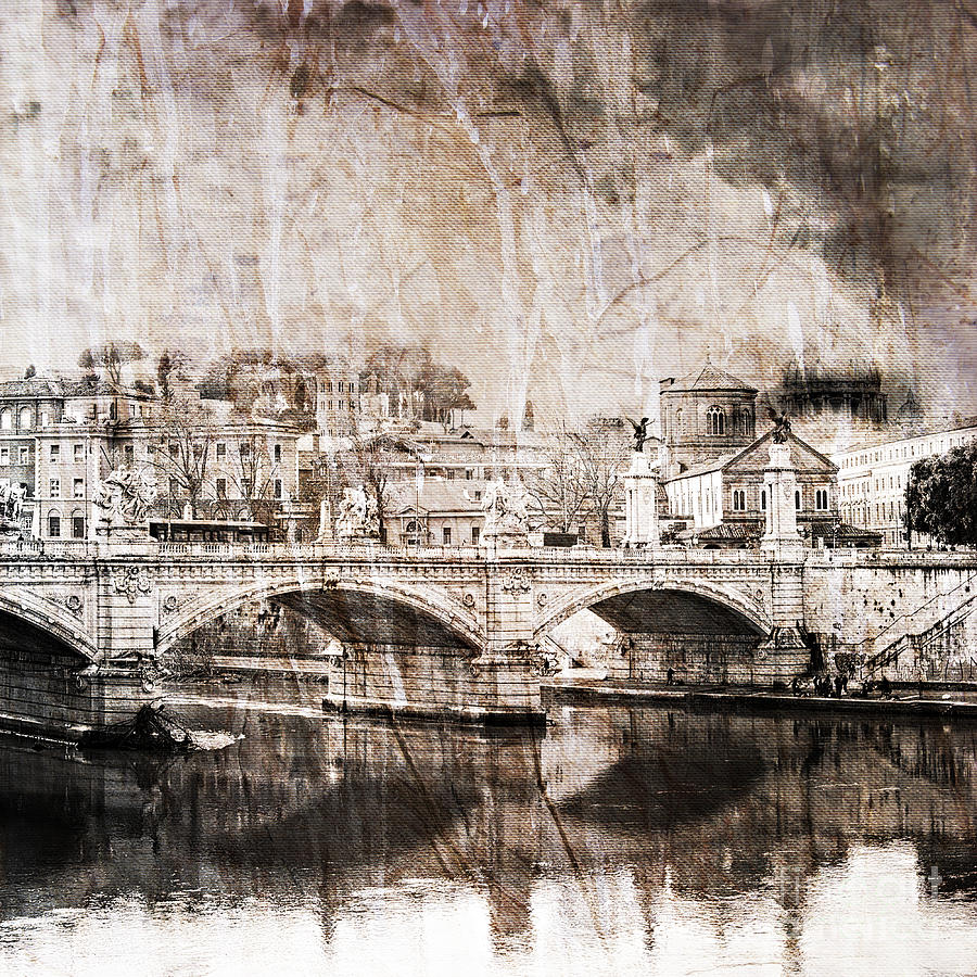 Vintage Digital Art - Rome bridge by Sophie McAulay