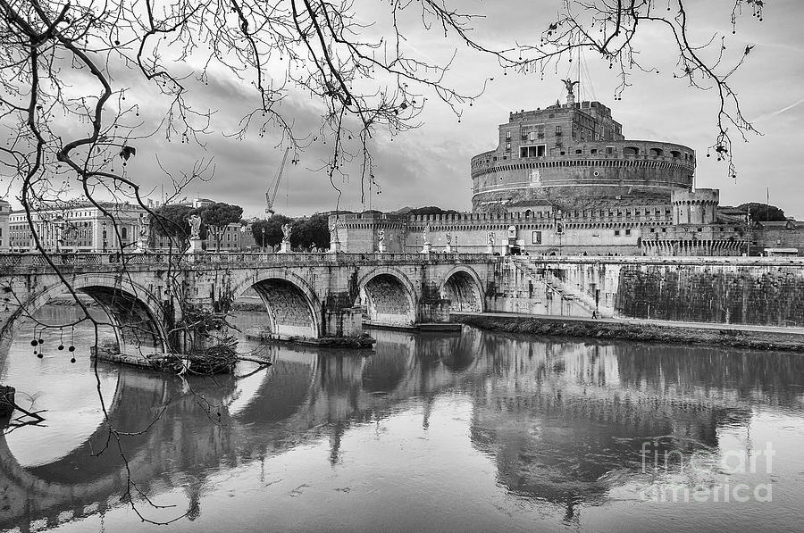 Rome Castel Sant Angelo black and white Photograph by Antony McAulay