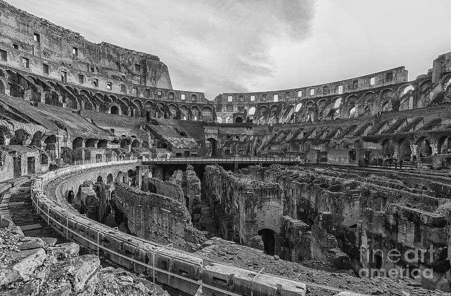Rome Colosseum Interior pano mono Photograph by Antony McAulay