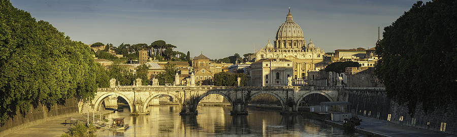 Rome golden dawn over River Tiber Vatican City panorama Italy Photograph by fotoVoyager
