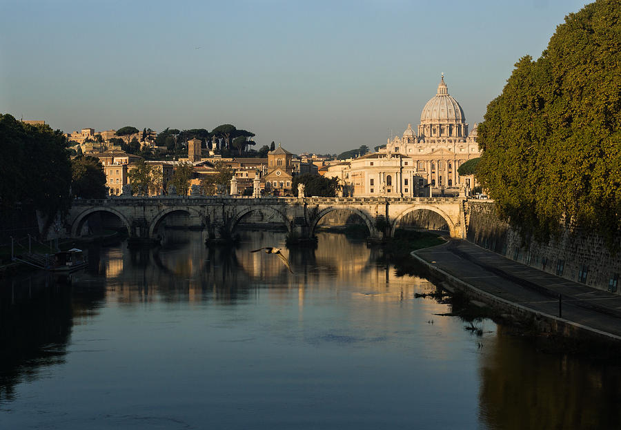 Rome - Iconic View of Saint Peters Basilica Reflecting in Tiber River Photograph by Georgia Mizuleva