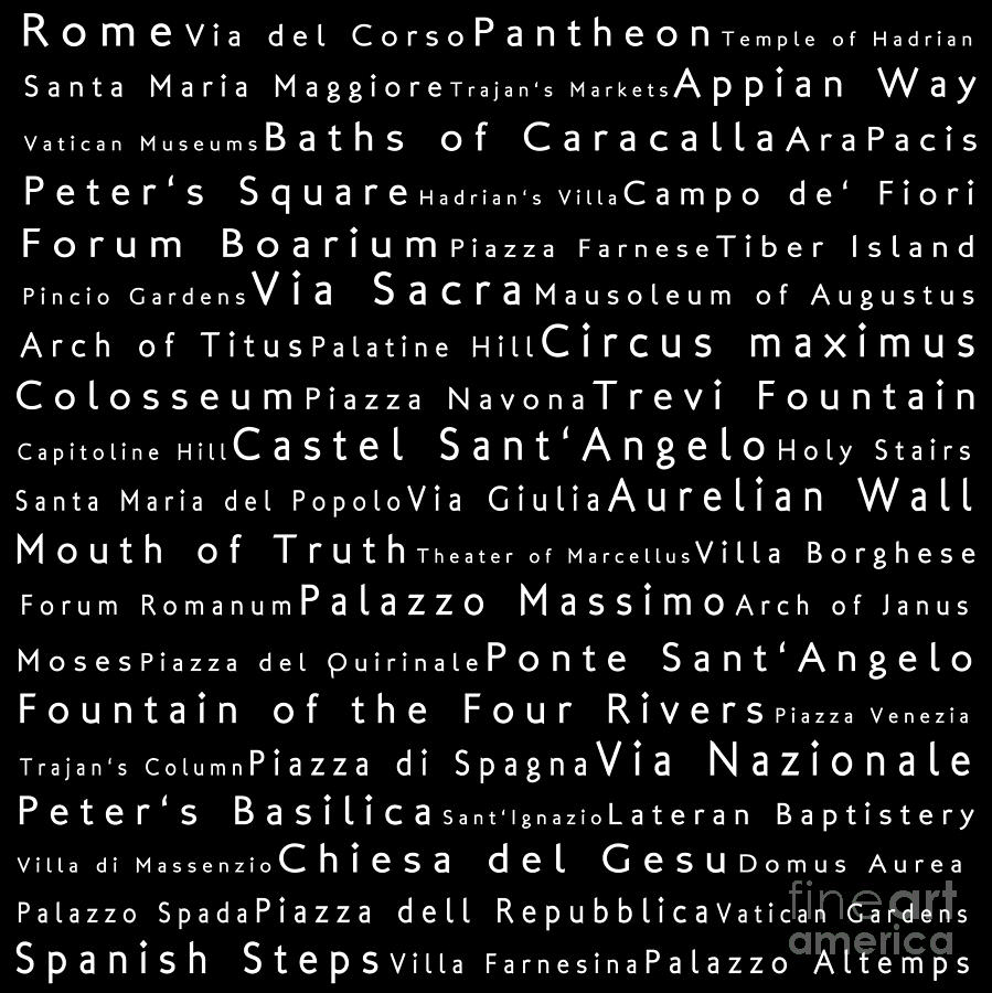 Rome In Words Black Digital Art