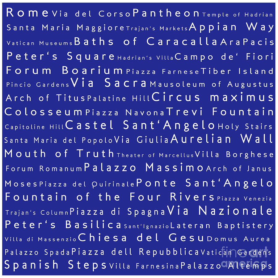Rome In Words Blue Photograph