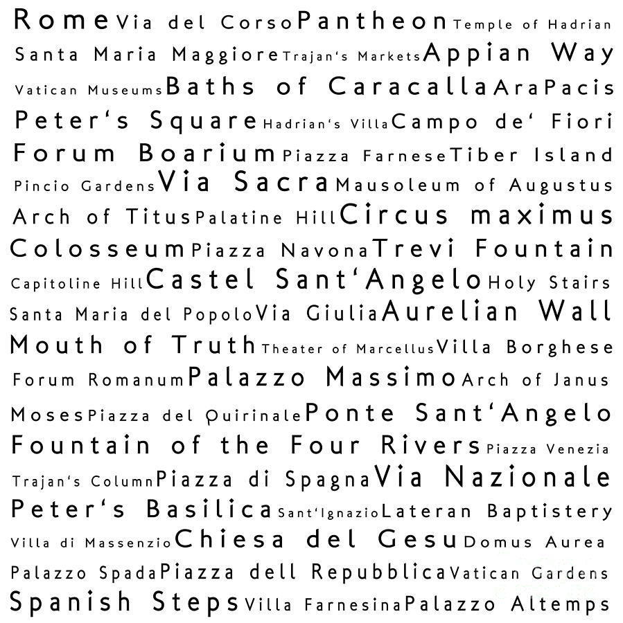 Rome in Words White Digital Art by Sabine Jacobs