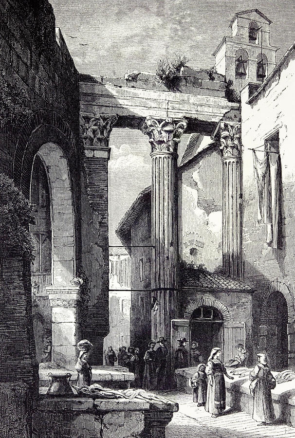 Vintage Drawing - Rome Italy 1875 Portico Of Octavia Side Of The Pescheria by Italian School