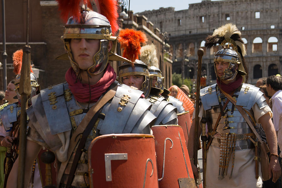 Rome, Italy: Birth of Rome Festival: Roman Centurions at Coliseum Photograph by JannHuizenga