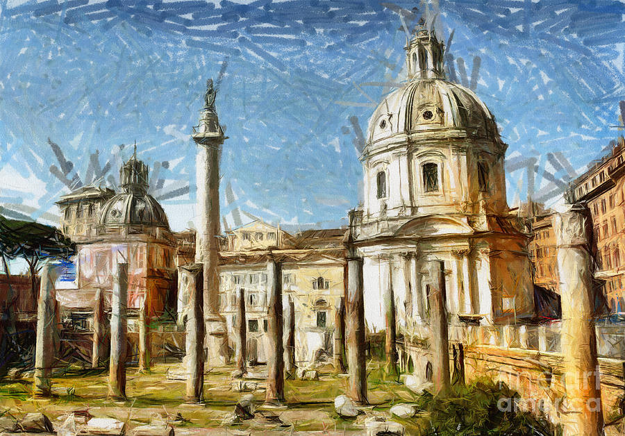 ROME Italy - drawing Mixed Media by Daliana Pacuraru