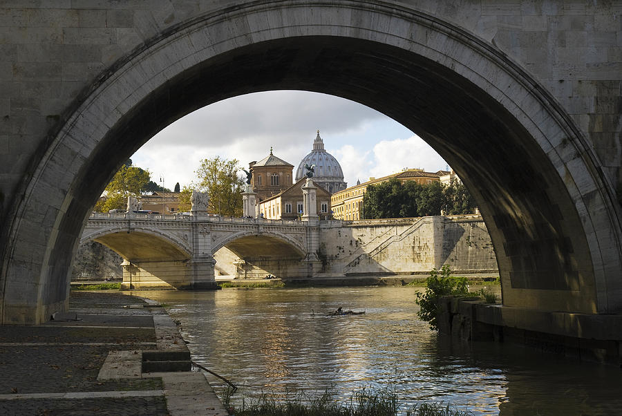 Rome - Ponte Sant Angelo with Vatican Photograph by Chevy Fleet