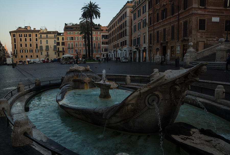 Romes Fabulous Fountains - Fontana della Barcaccia at the Spanish Steps - Early Morning Photograph by Georgia Mizuleva