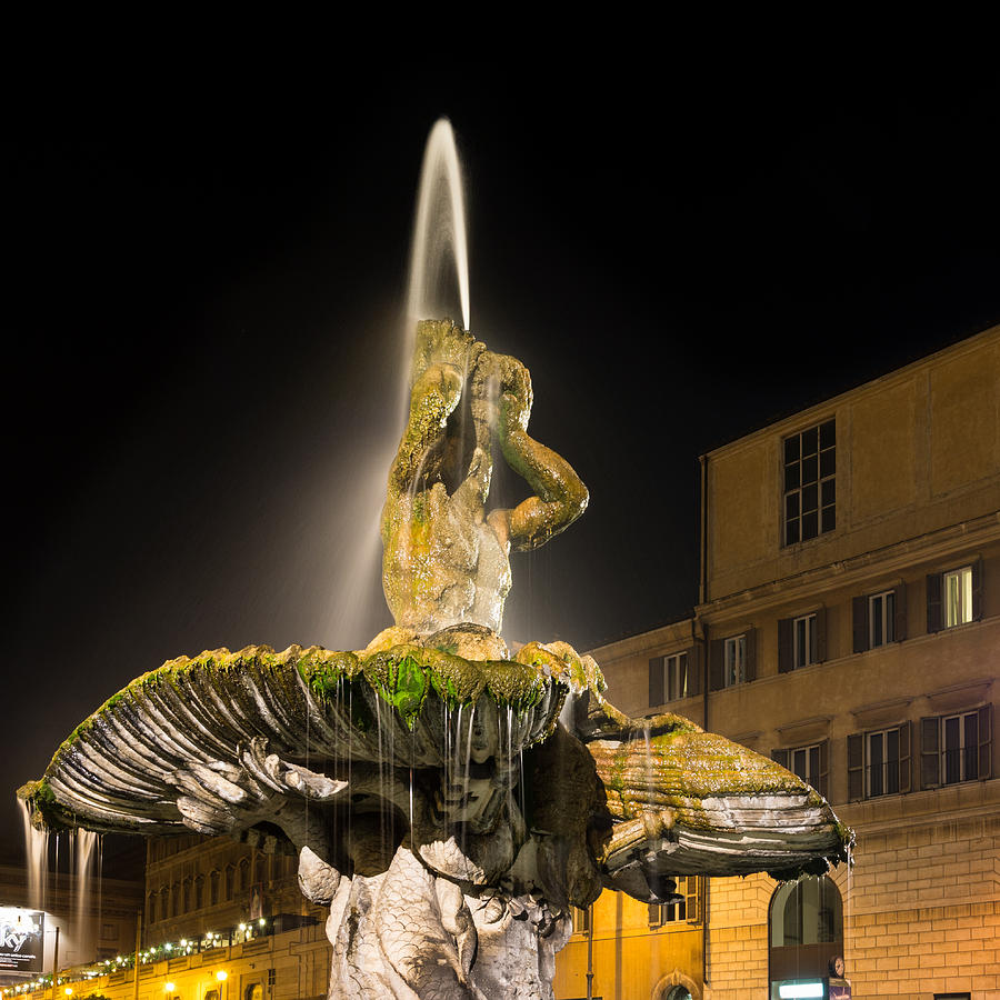 Romes Fabulous Fountains - the Triton Fountain at Night  Photograph by Georgia Mizuleva