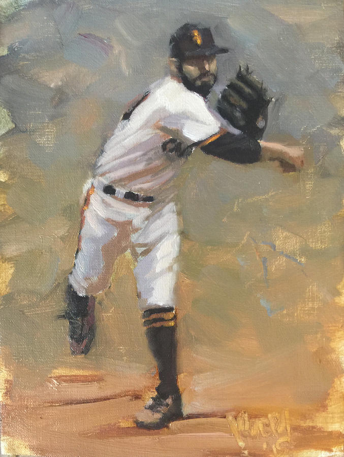 San Francisco Giants Painting - Romo Throw to First by Darren Kerr