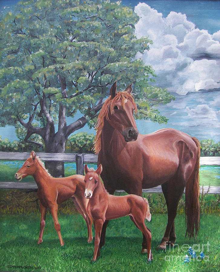 Spring Painting - Twin Foals-A Spring Blessing by Deborah Strategier