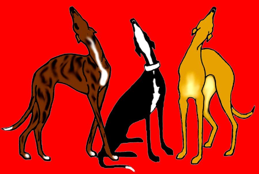 Dog Digital Art - Roo Greyhounds by Jennifer Howard