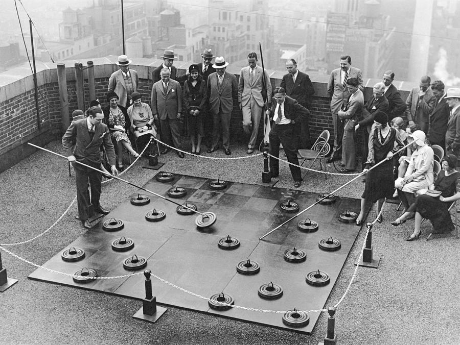 New York City Photograph - Rooftop Giant Checkers Game by Underwood Archives