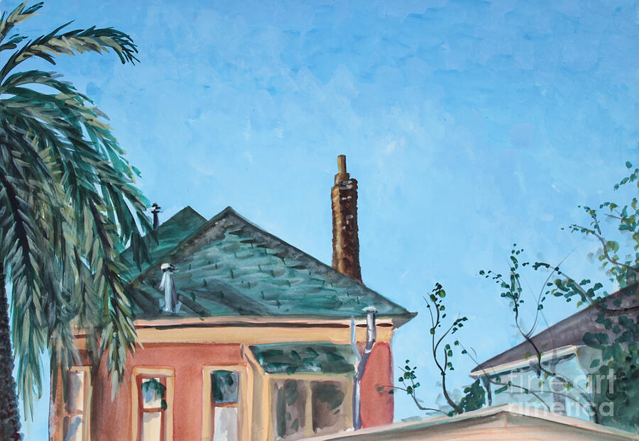 Rooftops and Blue Sky Painting by Asha Carolyn Young