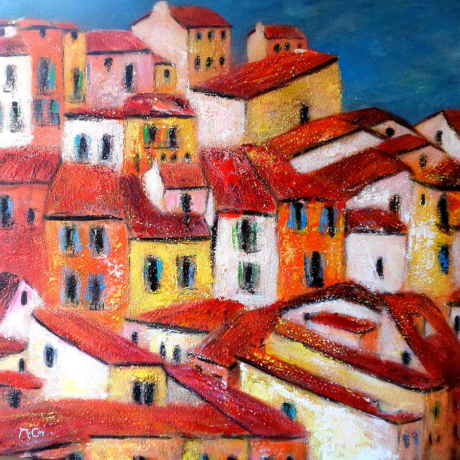 Rooftops Collioure Painting by K McCoy