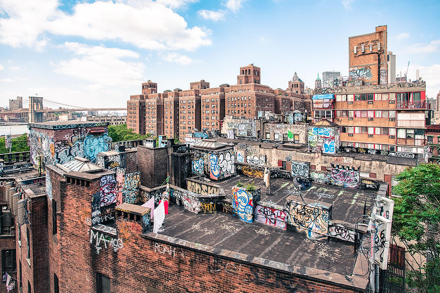 New York City Photograph - Rooftops of Chinatown - New York City - Brooklyn Bridge by Gary Heller