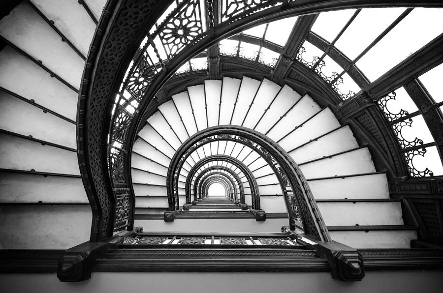 Chicago Photograph - Rookery Building Oriel Staircase - Black and White by Anthony Doudt