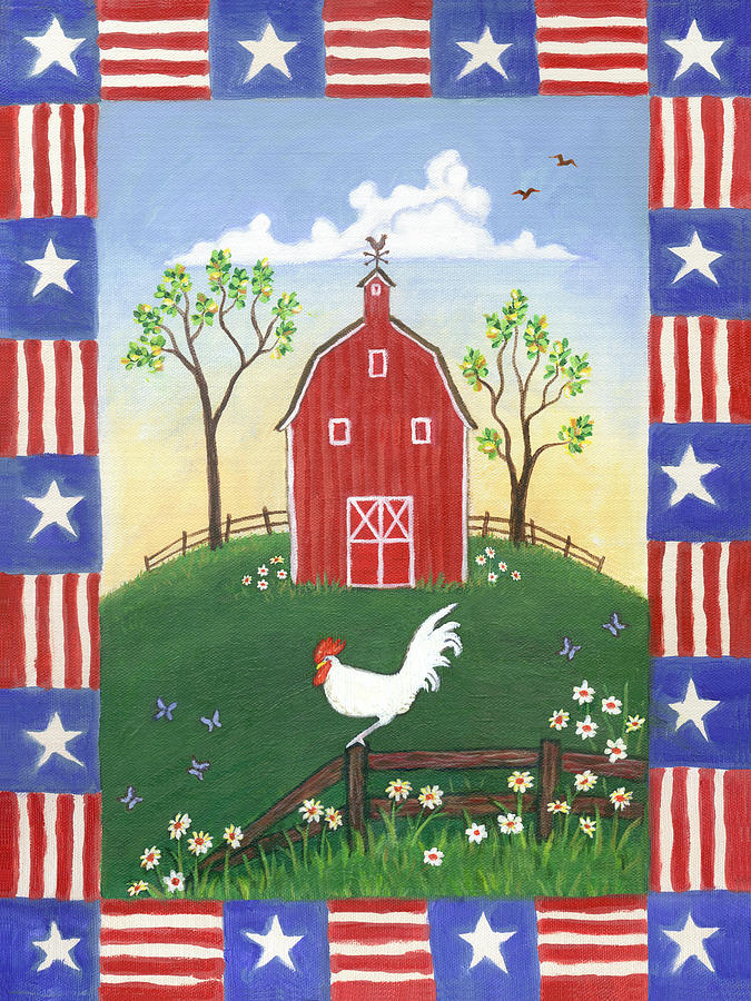 Folk Art Rooster Painting - Rooster Americana by Linda Mears Folk Art Rooster Painting - Rooster Americana by Linda Mears