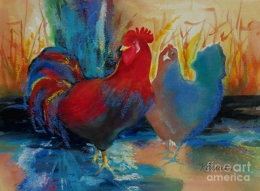 Nature Painting - Rooster and Hen by Kathy Braud
