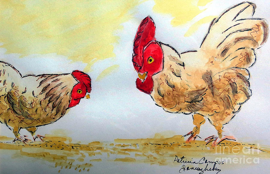 Rooster and Hen Painting by Patricia Januszkiewicz