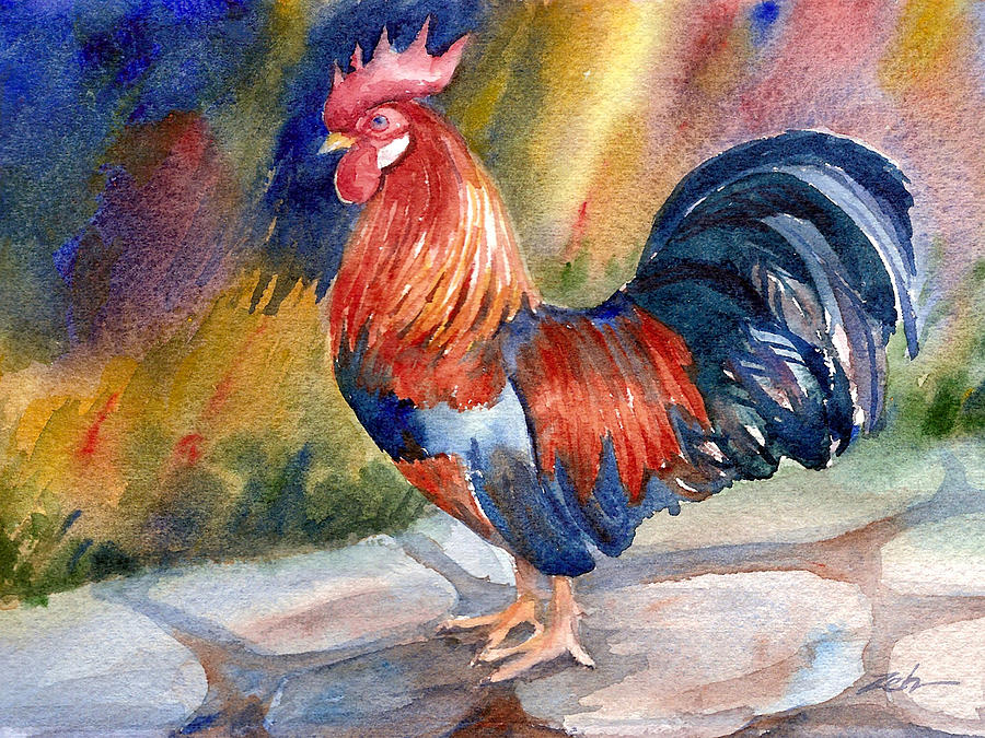 Rooster at Sunrise Painting by Janet Zeh