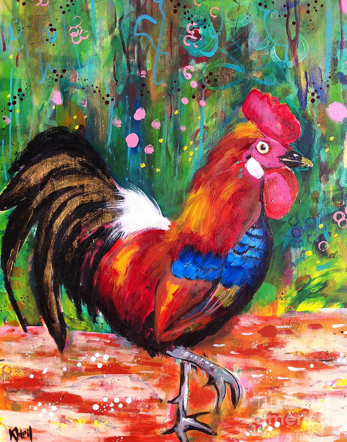 Rooster Closeup Painting by Kim Heil