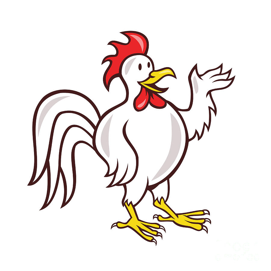 Rooster Digital Art - Rooster Cockerel Waving Hello Cartoon by Aloysius Patrimonio