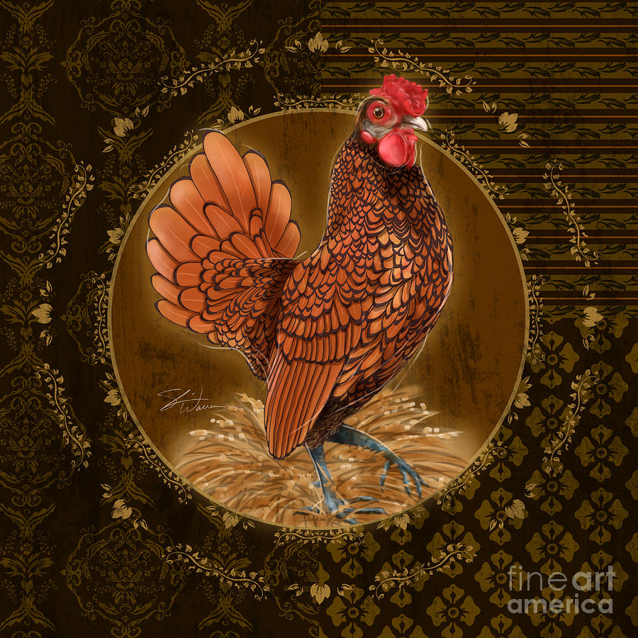 Rooster Golden Mixed Media by Shari Warren